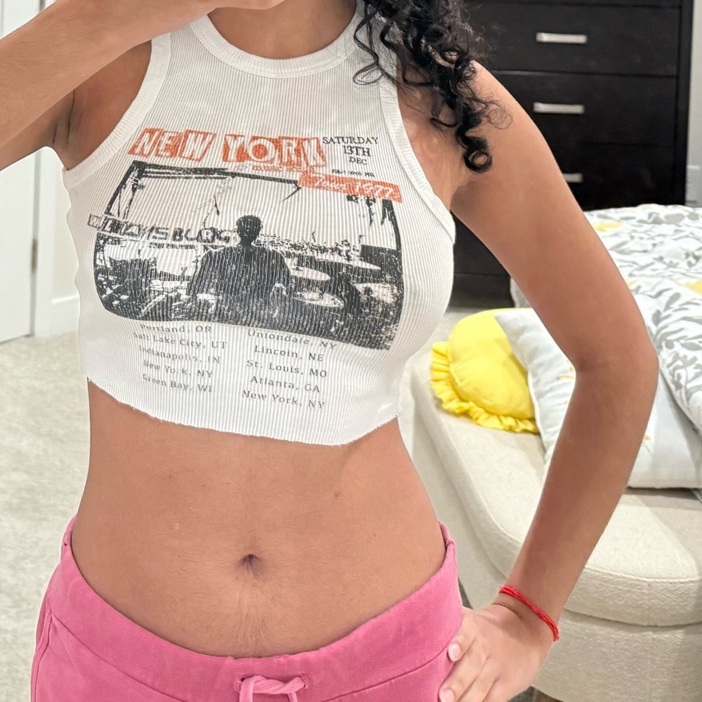 White Graphic Crop Top